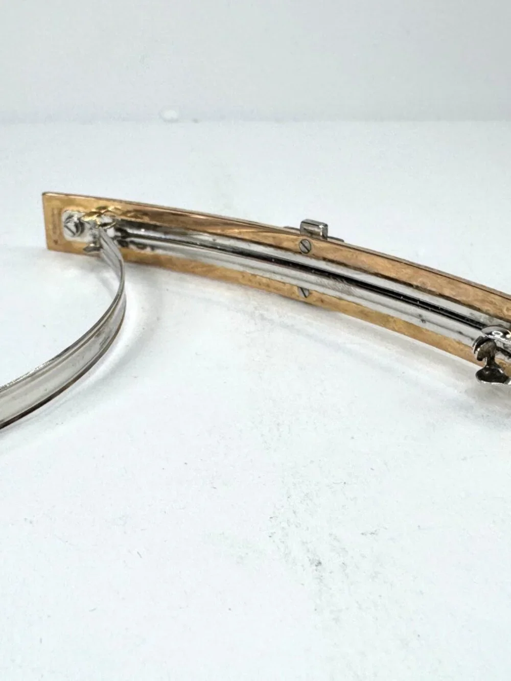 Hermès Irène GM Barrette Silvery Golden Metal Hair Clip Made in France GS872